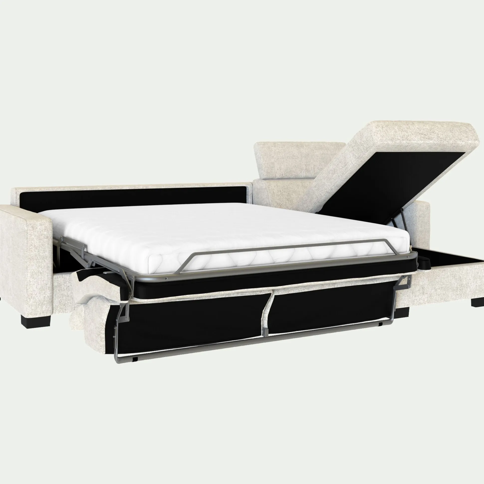 Canapé d'angle réversible convertible matelas Bultex en tissu genesis avec accoudoirs 15cm - blanc ventoux