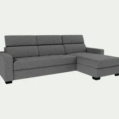 Canapé d'angle réversible convertible matelas Bultex en tissus pop avec accoudoirs 20cm - gris moyen