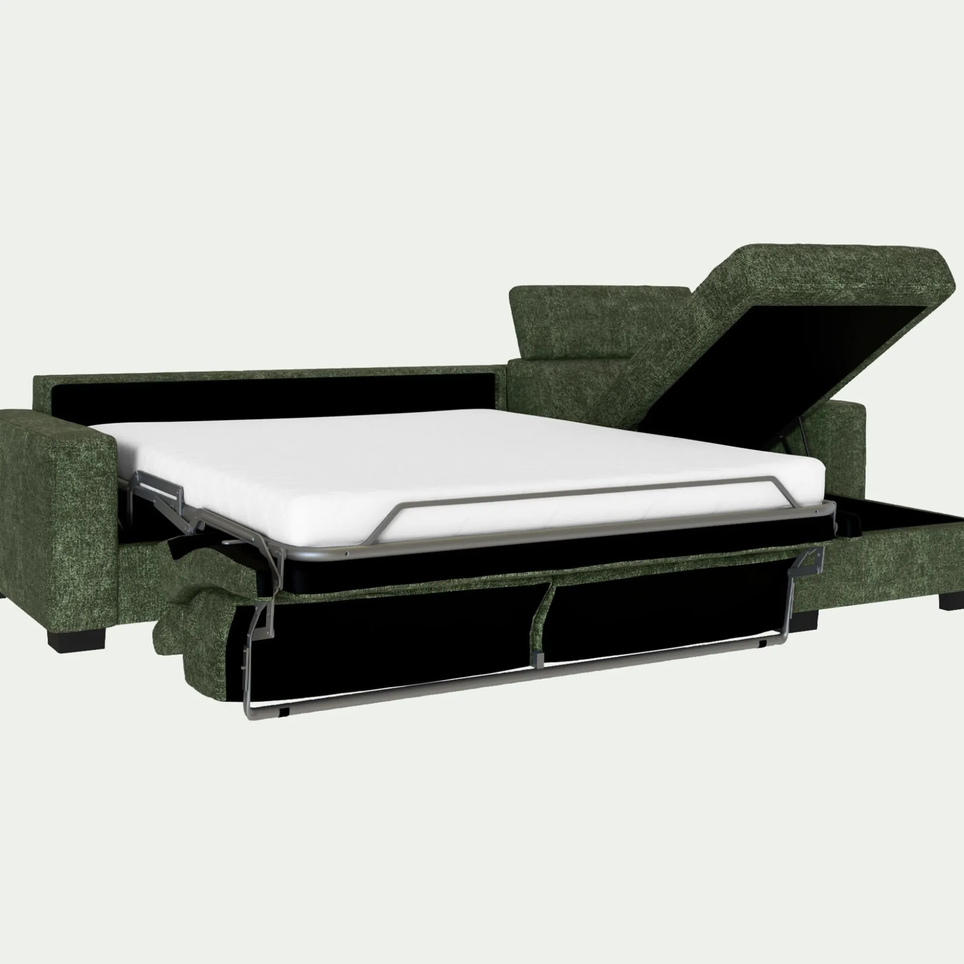 Canapé d'angle réversible convertible en tissu genesis avec accoudoirs 20cm - vert cèdre