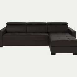 Canapé d'angle réversible convertible Bultex en cuir avec accoudoirs 15cm - marron