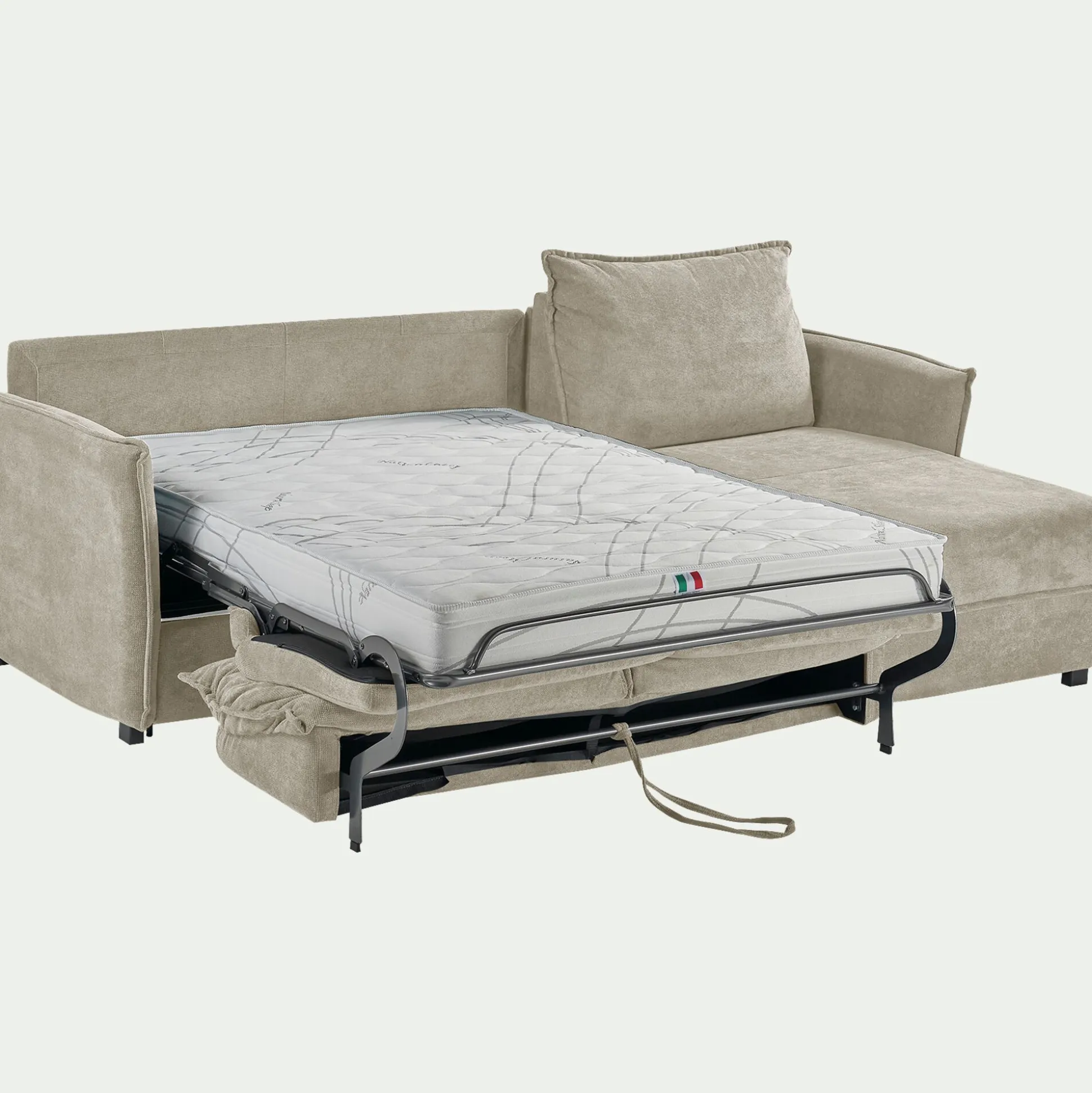 Canapé d'angle réversible convertible en tissu avec matelas densité 25kg/m3 - beige roucas