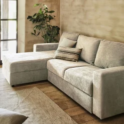 Canapé d'angle réversible convertible en tissu tramé - beige roucas
