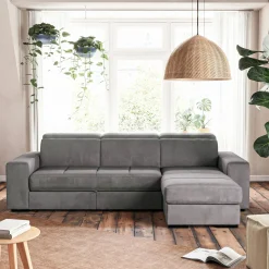 Canapé d'angle réversible convertible en tissu - gris moyen