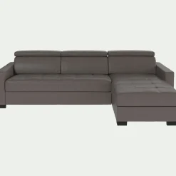 Canapé d'angle réversible fixe en cuir de buffle avec accoudoirs 15cm - taupe