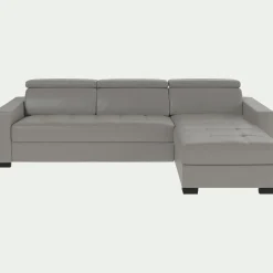 Canapé d'angle réversible fixe en cuir de buffle avec accoudoirs 20cm - gris borie