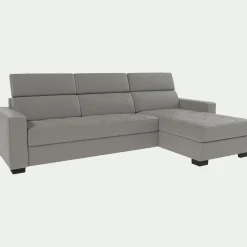 Canapé d'angle réversible fixe en cuir de buffle avec accoudoirs 20cm - gris borie