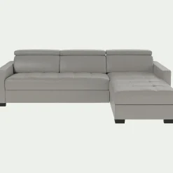 Canapé d'angle réversible fixe en cuir de buffle avec accoudoirs 15cm - gris borie