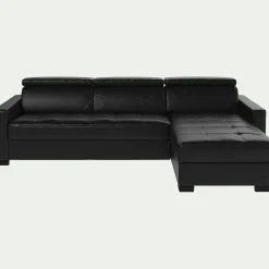 Canapé d'angle réversible fixe en cuir de buffle avec accoudoirs 15cm - noir
