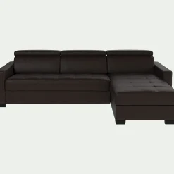 Canapé d'angle réversible fixe en cuir de buffle avec accoudoirs 15cm - marron