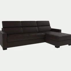 Canapé d'angle réversible fixe en cuir de buffle avec accoudoirs 15cm - marron