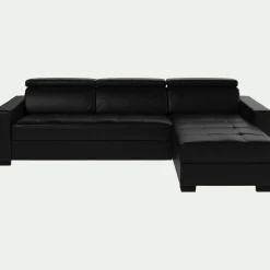 Canapé d'angle réversible fixe en cuir de buffle avec accoudoirs 20cm - noir