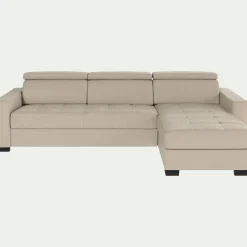 Canapé d'angle réversible fixe en cuir de buffle avec accoudoirs 20cm - beige