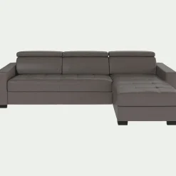 Canapé d'angle réversible fixe en cuir de buffle avec accoudoirs 20cm - taupe