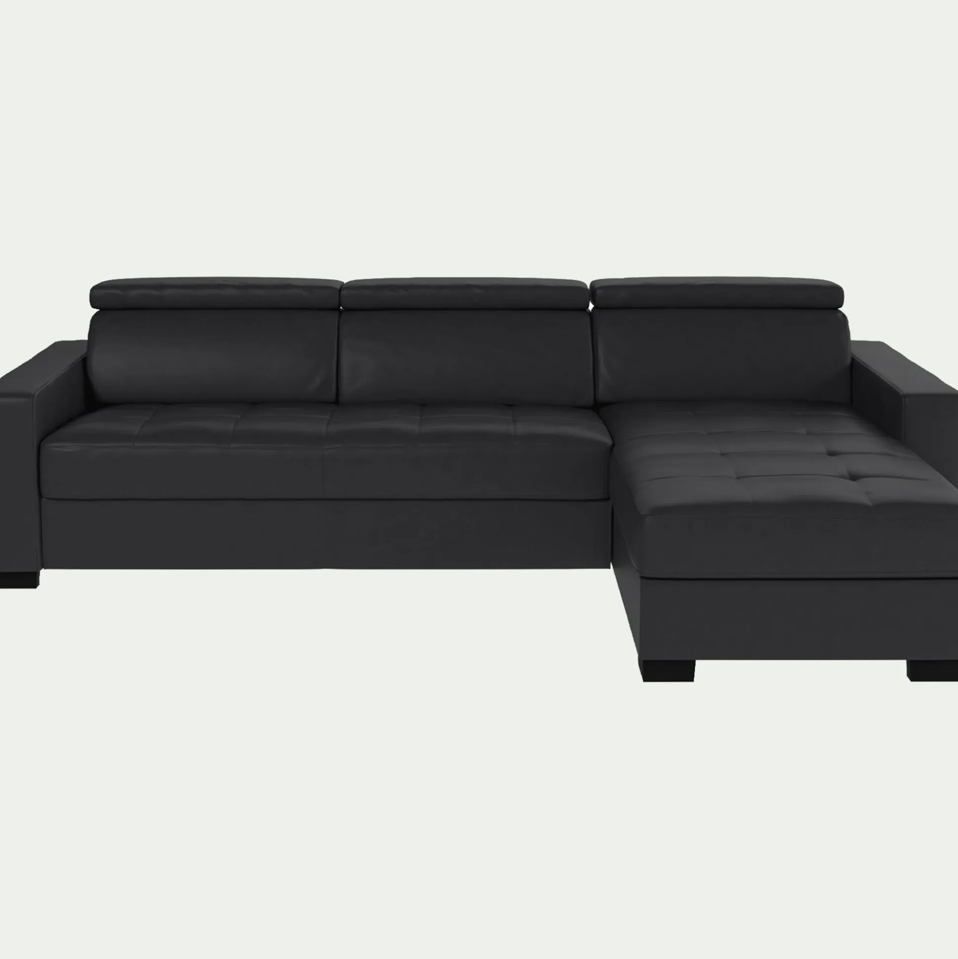 Canapé d'angle réversible fixe en cuir de buffle avec accoudoirs 20cm - brun terre d'ombre