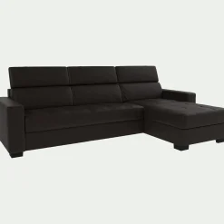Canapé d'angle réversible fixe en cuir de buffle avec accoudoirs 20cm - marron
