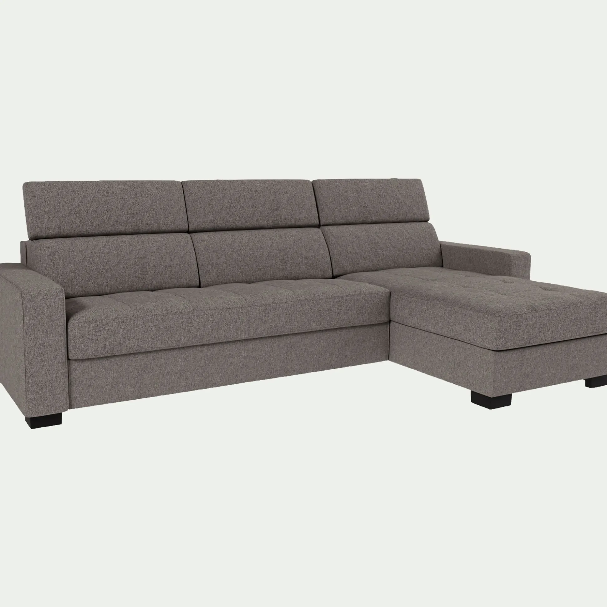 Canapé d'angle réversible fixe en tissu pop avec accoudoirs 20cm - taupe