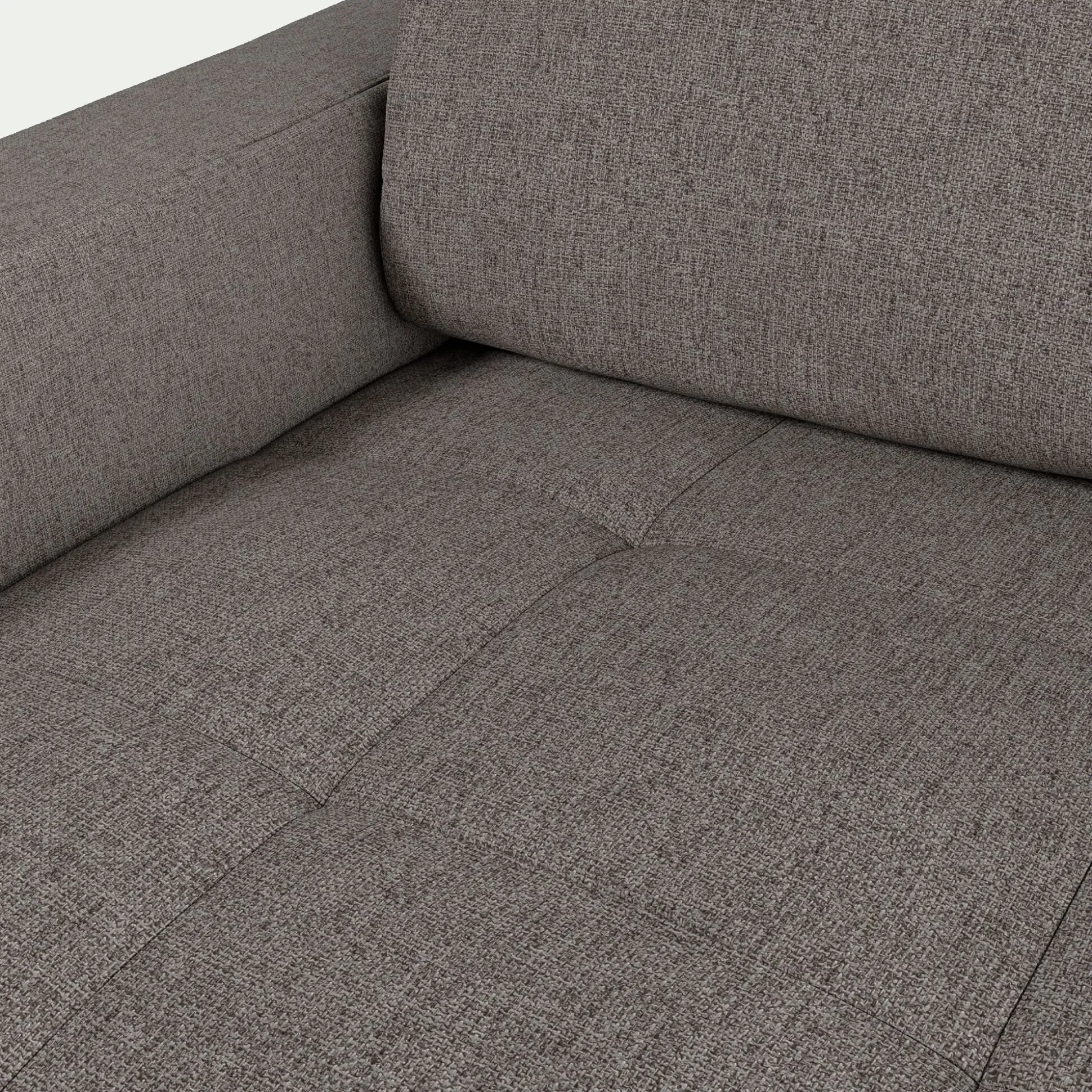 Canapé d'angle réversible fixe en tissu pop avec accoudoirs 20cm - taupe