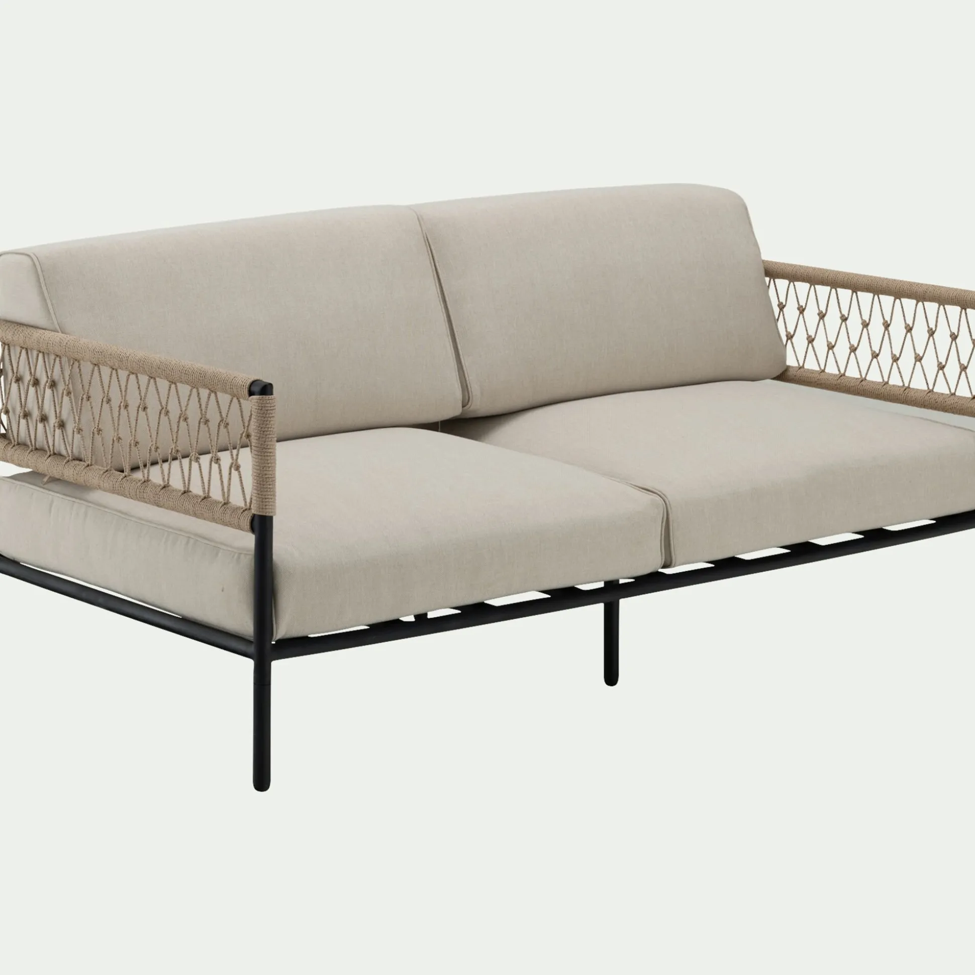 Canapé de jardin en acier et corde - beige (2 places)