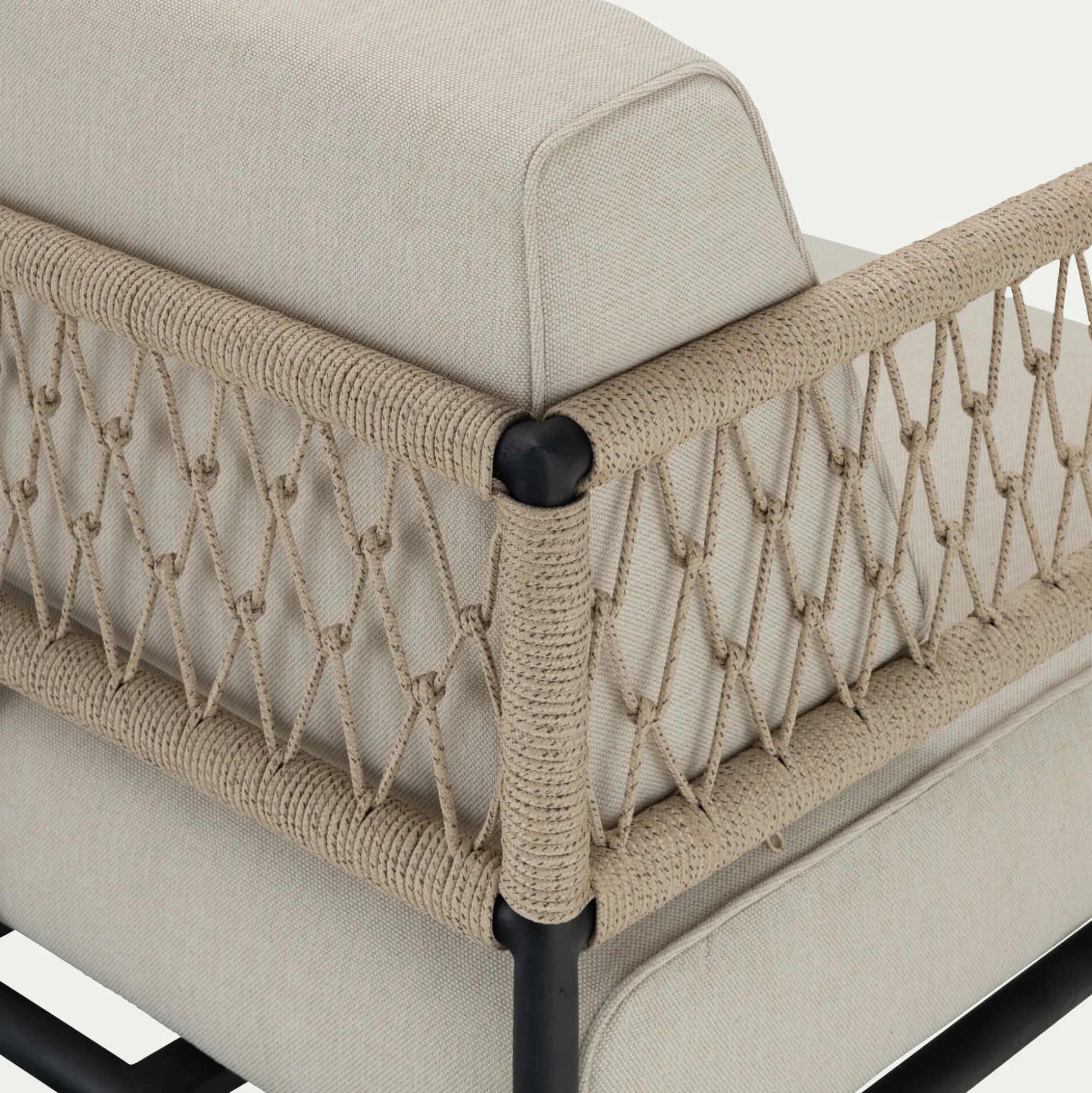 Canapé de jardin en acier et corde - beige (2 places)