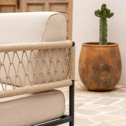 Canapé de jardin en acier et corde - beige (2 places)