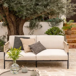 Canapé de jardin en acier et corde - beige (2 places)