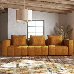 Canapé droit modulable en tissu Benjo - jaune argan