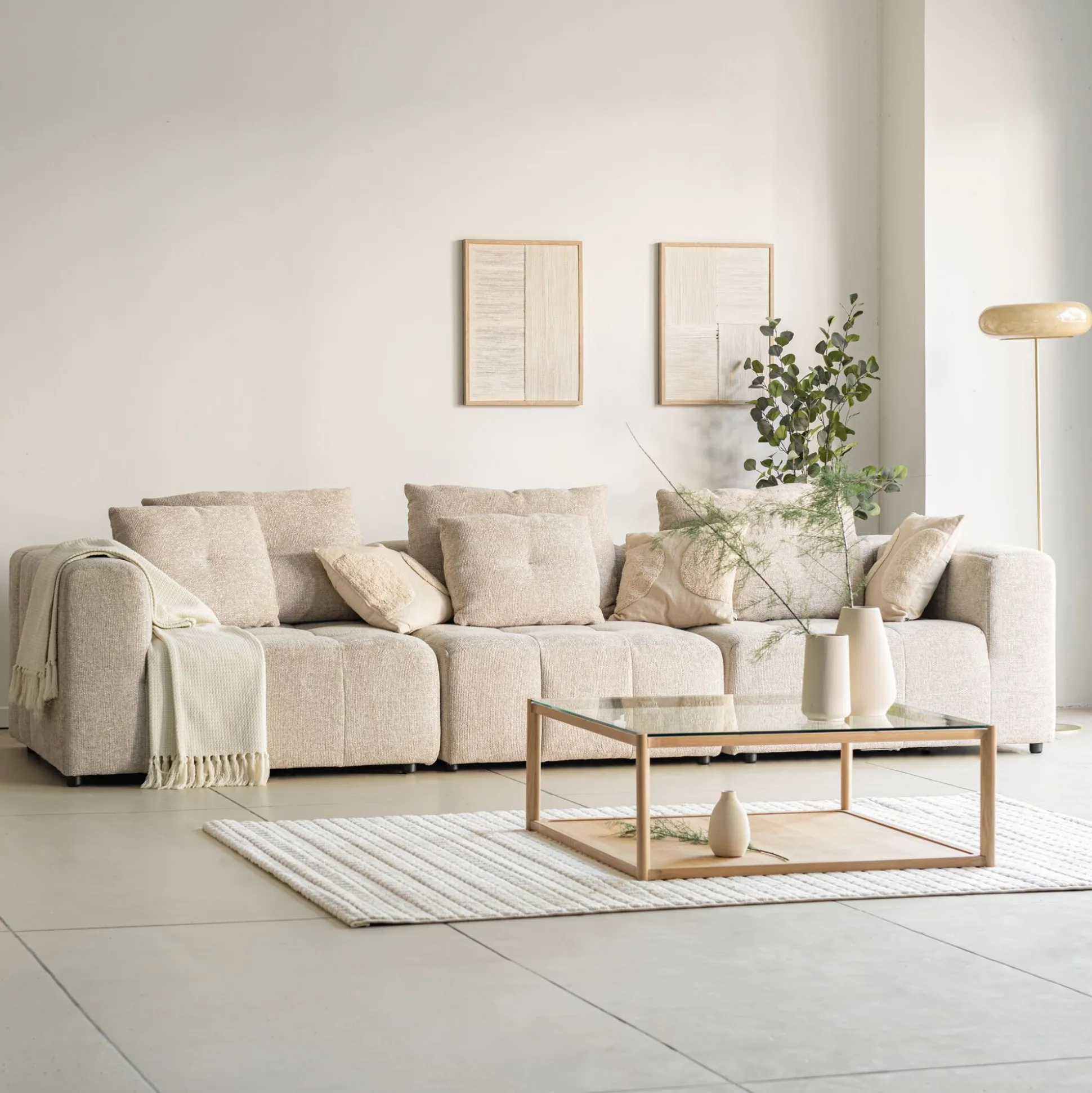 Canapé droit modulable en tissu Benjo - beige roucas