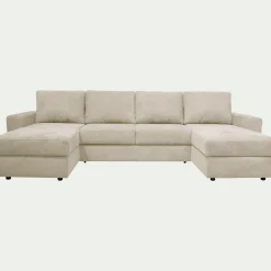 Canapé en U convertible en tissu tramé - beige roucas