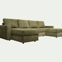 Canapé en U convertible en tissu tramé - vert cèdre