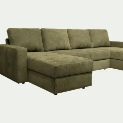 Canapé en U convertible en tissu tramé - vert cèdre