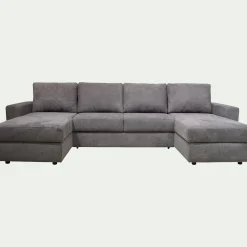 Canapé en U convertible en tissu tramé - gris restanque