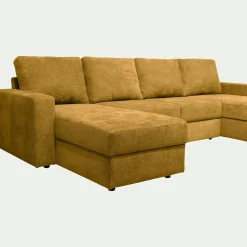 Canapé en U convertible en tissu - jaune argan