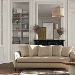 Canapé fixe 4 places en tissu doux tramé - beige