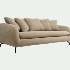 Canapé fixe 4 places en tissu doux tramé - beige