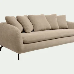 Canapé fixe 4 places en tissu doux tramé - beige