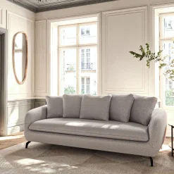 Canapé fixe 3 places en tissu tramé - beige roucas