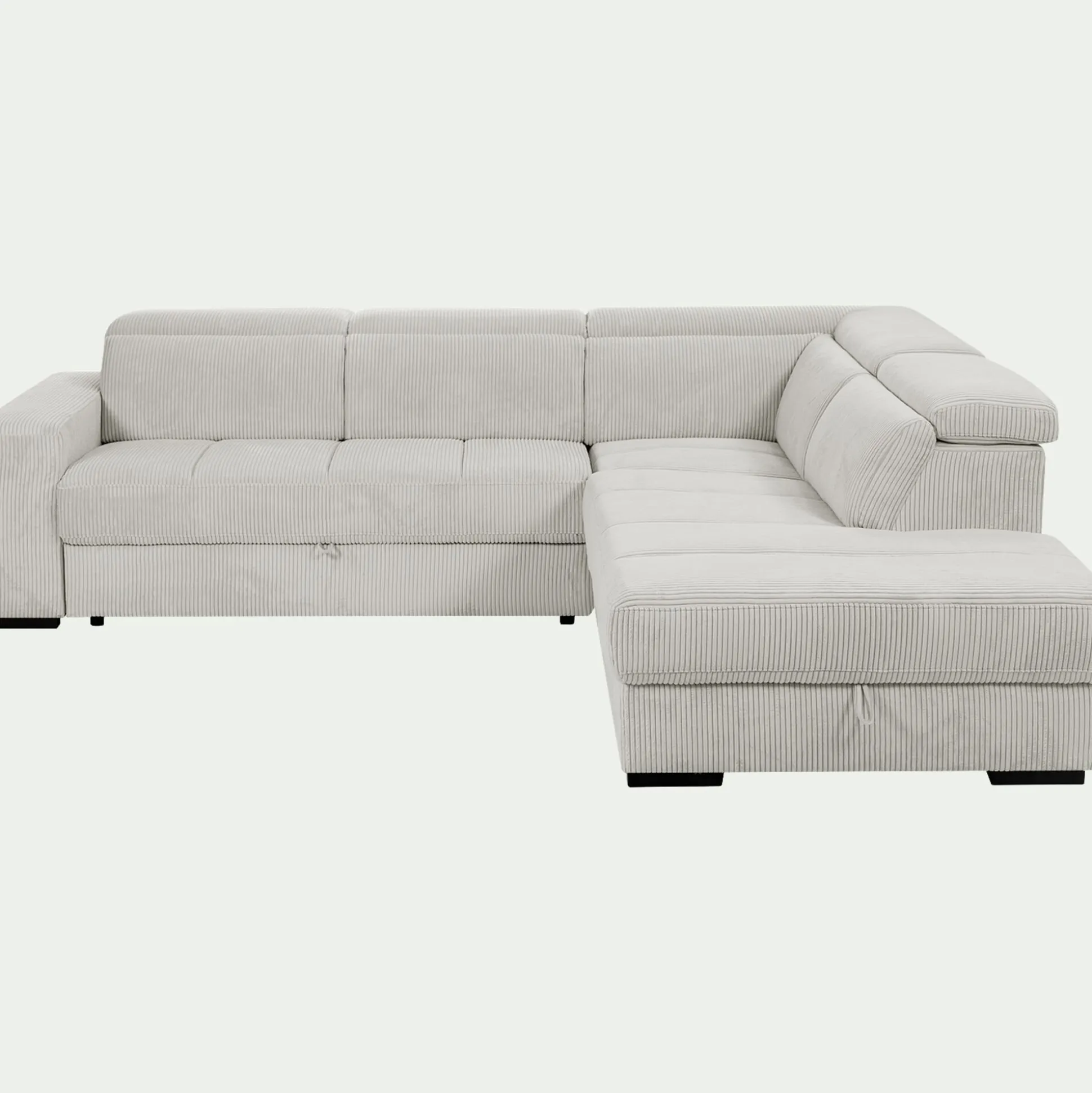 Canapé grand angle droit convertible en tissu castello - beige roucas