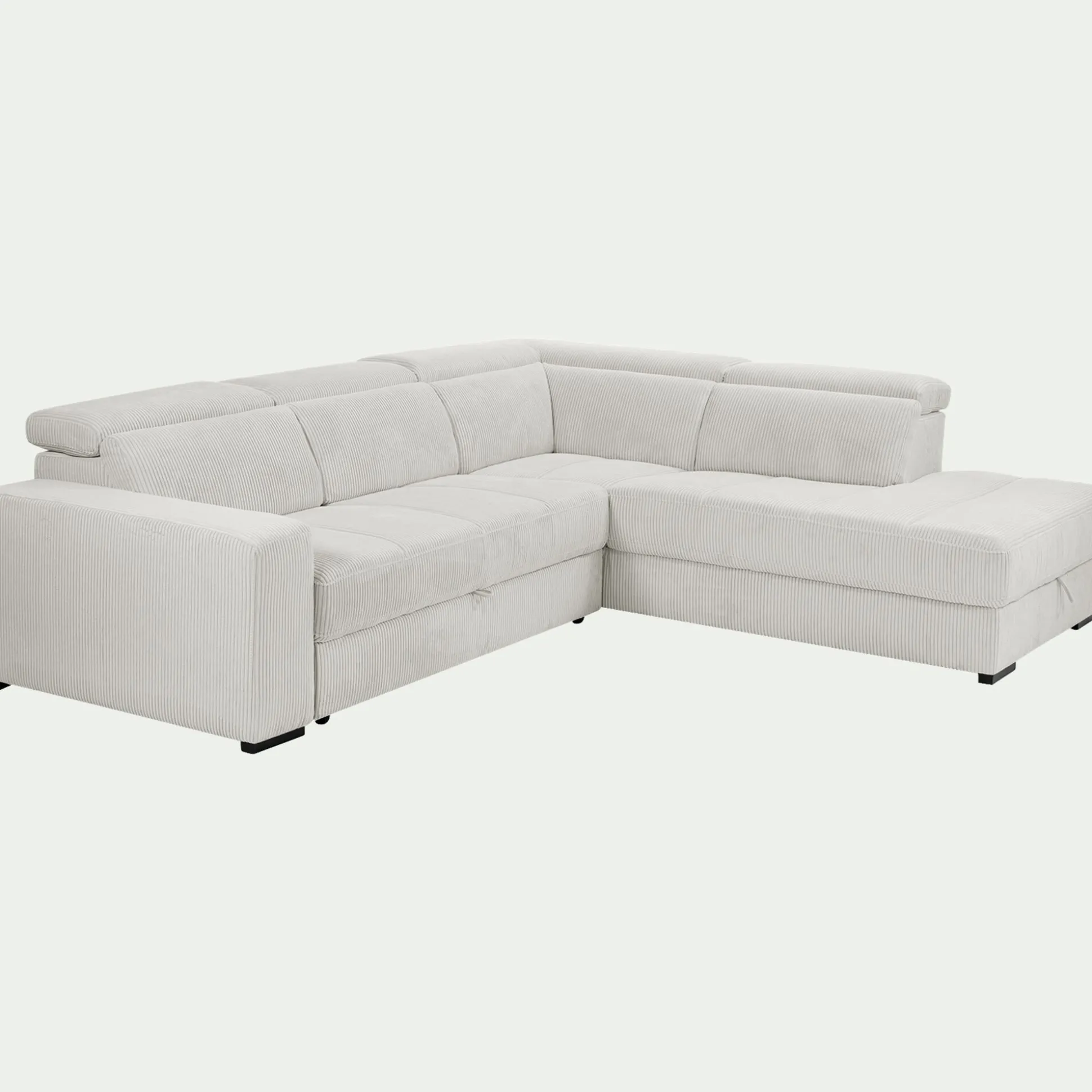 Canapé grand angle droit convertible en tissu castello - beige roucas