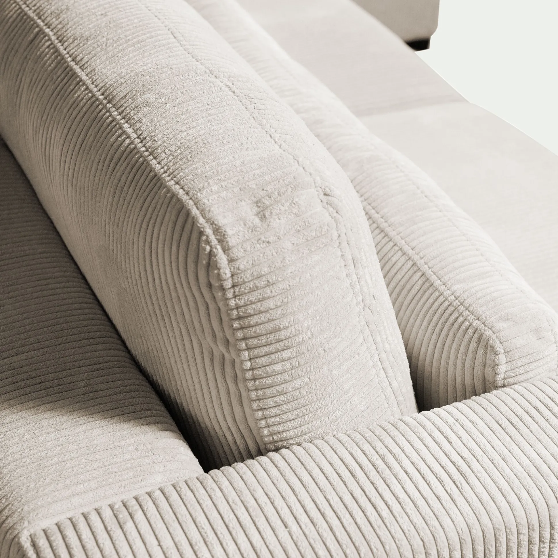 Canapé grand angle droit fixe avec méridienne en velours côtelé Azores - beige