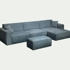 Canapé grand angle droit fixe en tissu tramé - bleu