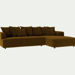 Canapé grand angle droit fixe en tissu velours - bronze