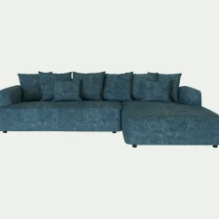 Canapé grand angle droit fixe en tissu Genesis - bleu figuerolles