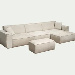 Canapé grand angle droit fixe en tissu tramé - beige