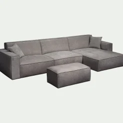 Canapé grand angle droit fixe en tissu tramé - gris borie