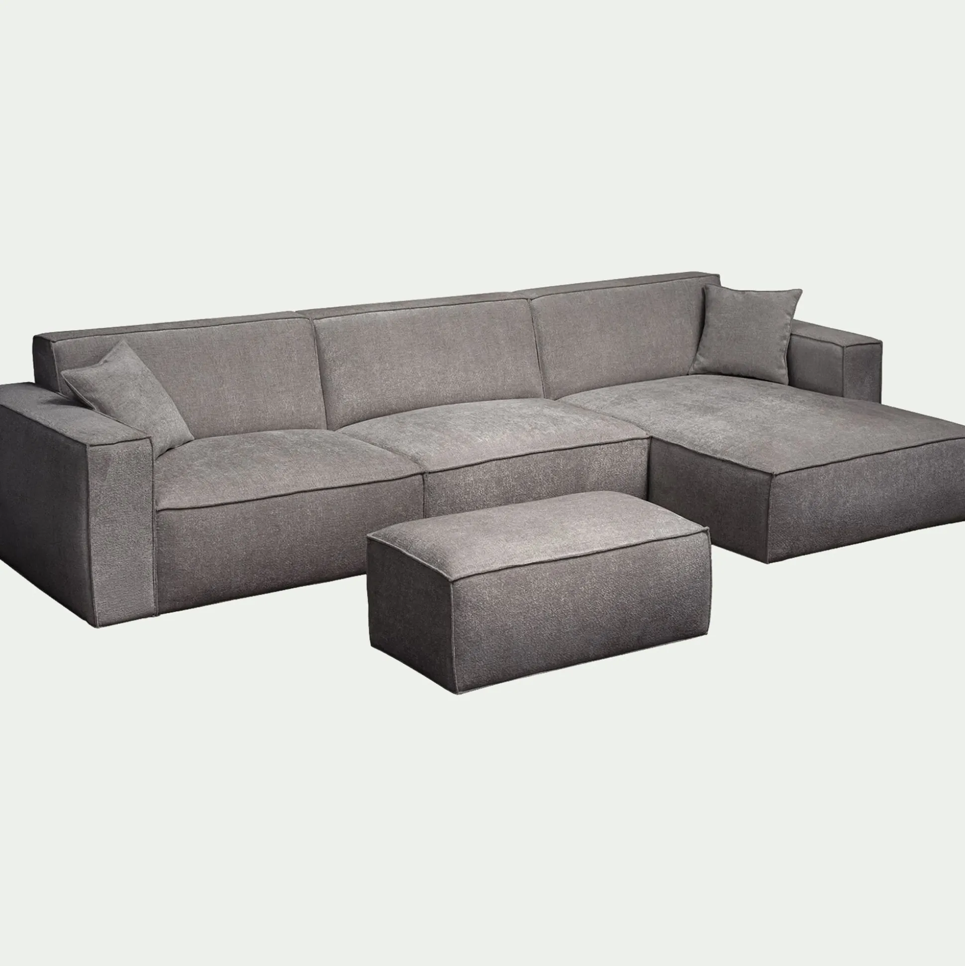 Canapé grand angle droit fixe en tissu tramé - gris borie