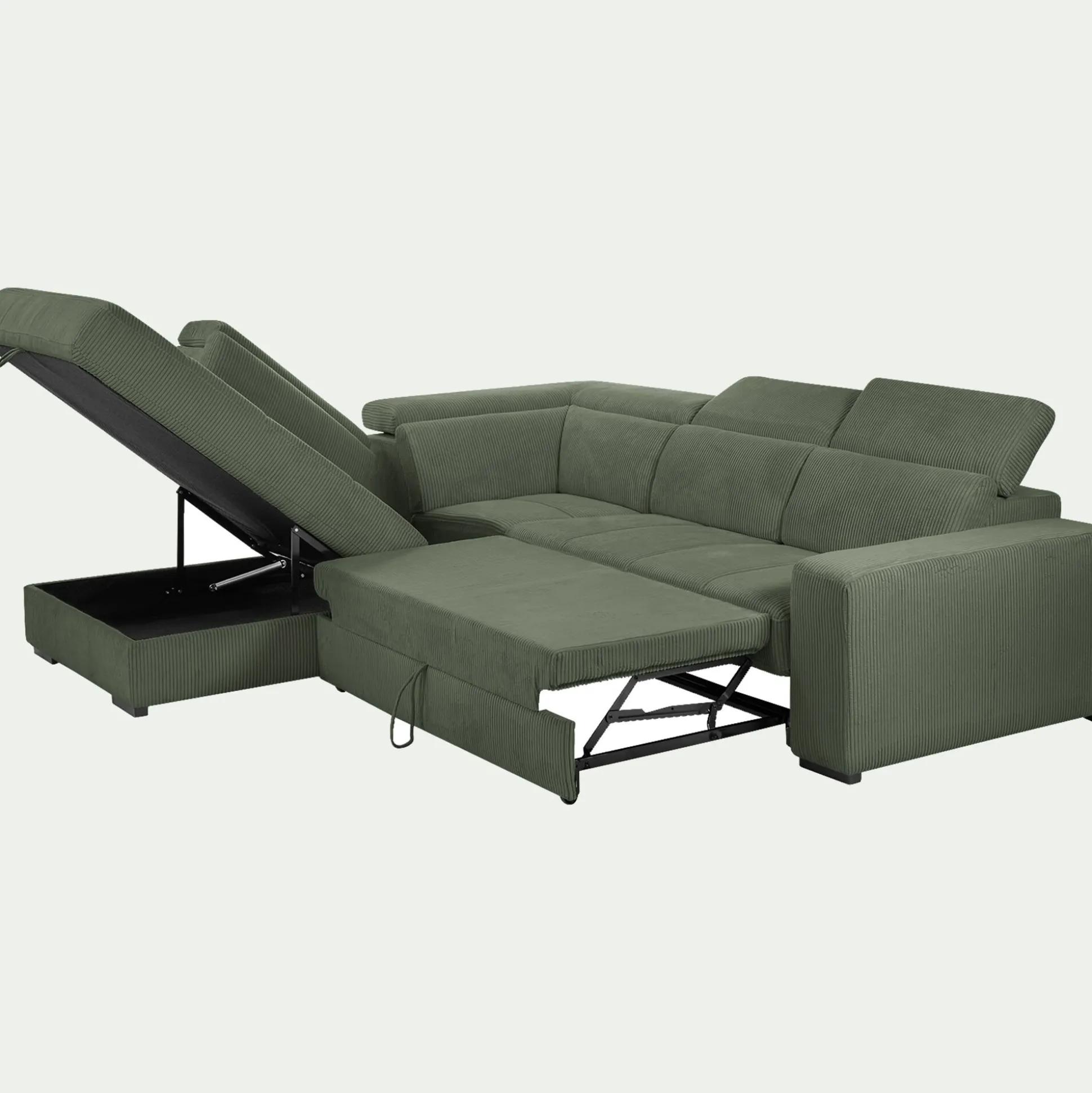 Canapé grand angle gauche convertible en tissu Castello - vert cèdre