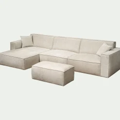 Canapé grand angle gauche fixe en tissu tramé - beige