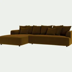 Canapé grand angle gauche fixe en tissu velours - bronze