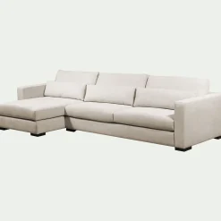 Canapé grand angle gauche fixe en tissu Bloq - beige roucas