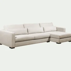 Canapé grand angle gauche fixe en tissu Bloq - beige roucas